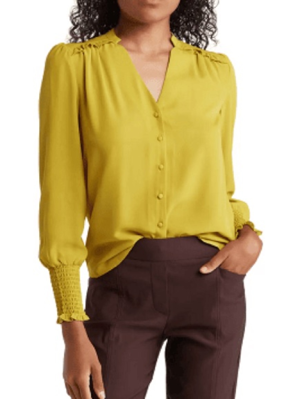 Nanette Lepore Mustard Button-Front V-Neck Blouse - size small